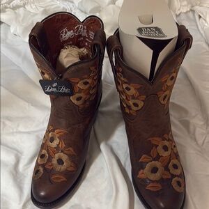 Dan Post Brown Ankle Boots with Floral Stitching